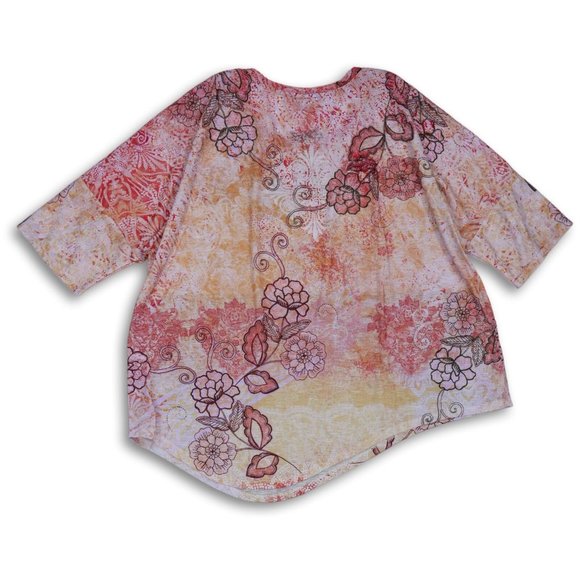 NWT AVENUE POINT FRONT 3/4 SLEEVE FLORAL EMBELLISHED TATOO SUNSET TUNIC 20 - Picture 3 of 8